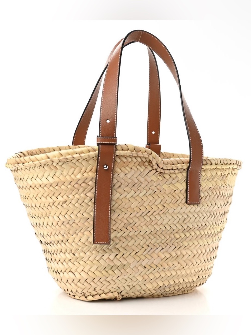 LOEWE X Paula's Ibiza Basket Medium ✨Bag in Palm Leaf with Leather Handles - Picture 3 of 13